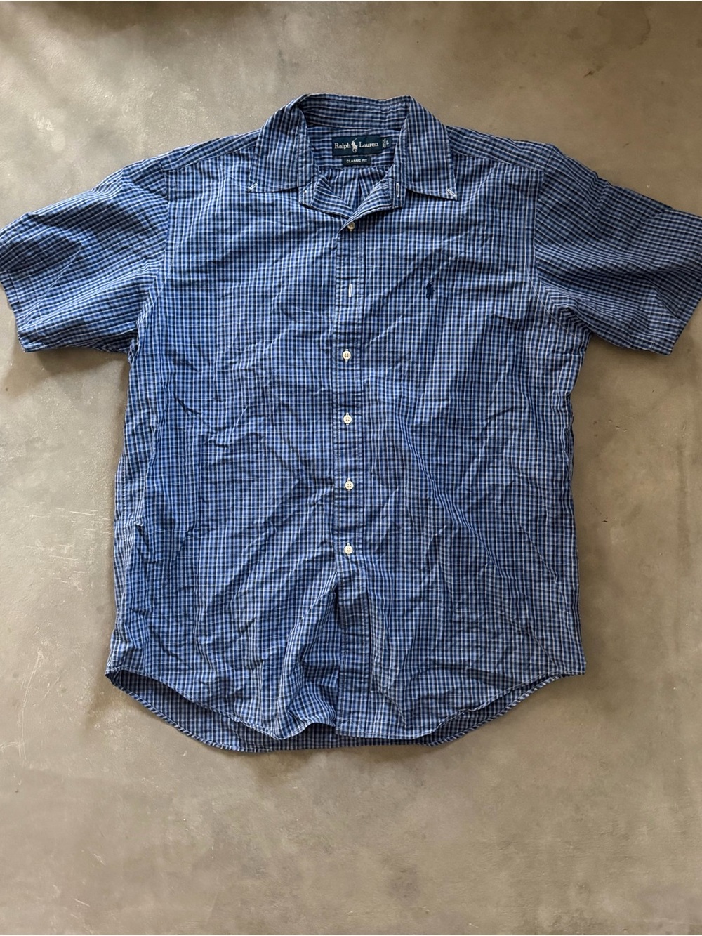 Ralph Lauren Blue Gingham Short Sleeve Button-Up Polo Shirt